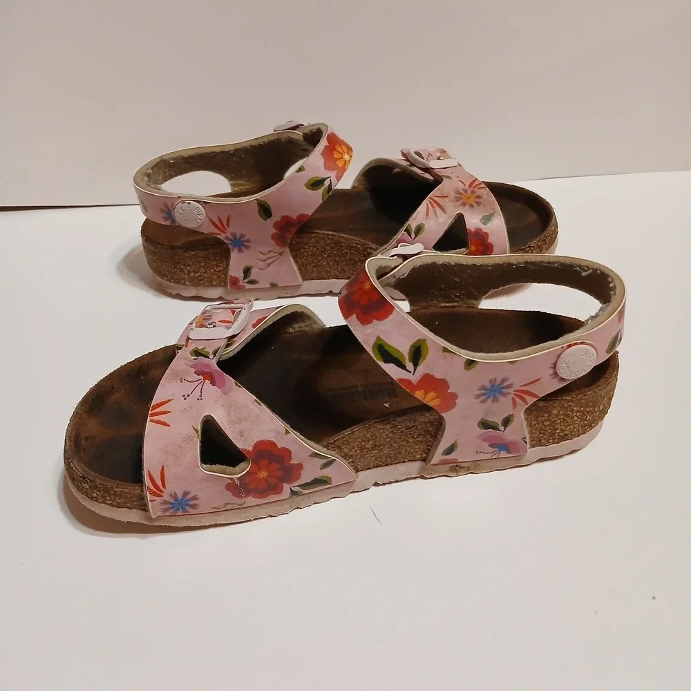 Birkenstock Girls Rio Birko-Flor Pink Floral Sandals Size 11.5 EU 29